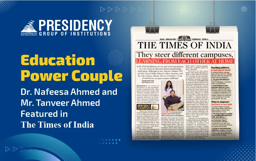 Education Power Couple Dr. Nafeesa Ahmed and Mr. Tanveer Ahmed in Times of India