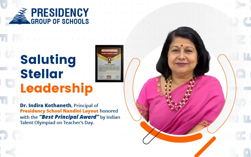 Dr. Indira Kothaneth, Principal of Presidency School Nandini Layout Horored with the Best Principal Award