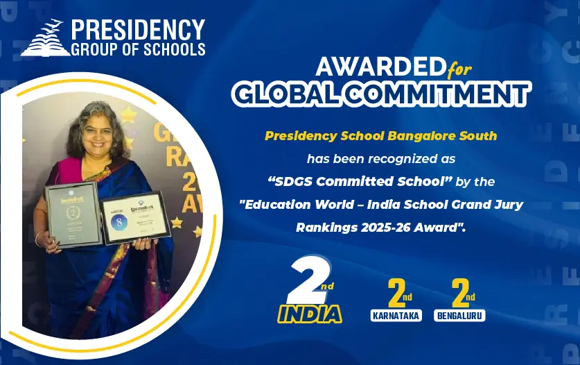 Presidency School Bangalore South wins the “SDGs Committed School Award” at the prestigious Education World – India School Grand Jury Rankings 2025–26